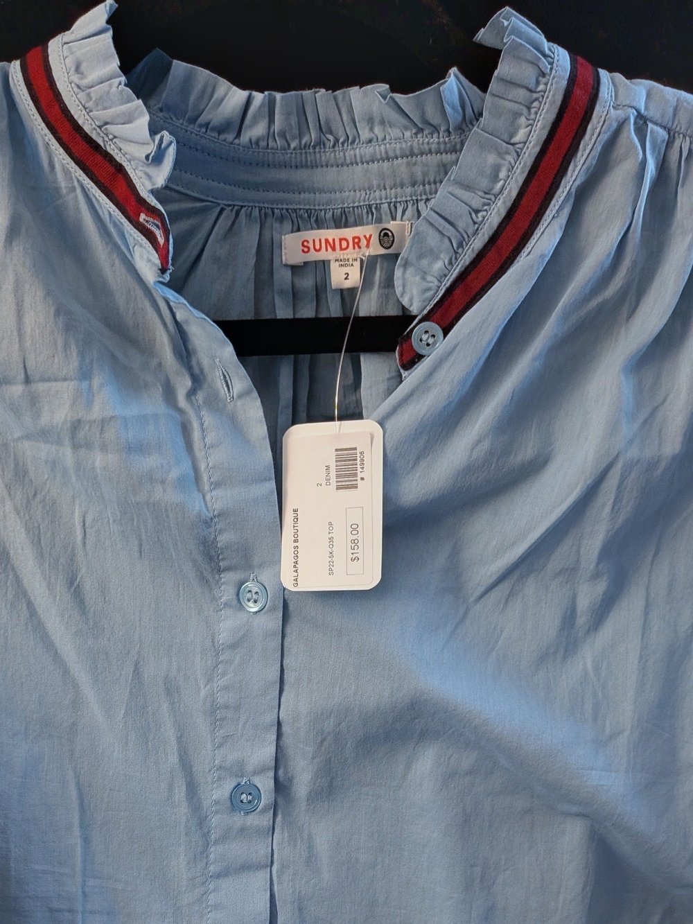 Sundry Light Blue Button-Down Shirt with Red & Black Trim